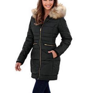 Glamsia mid length puffer coat | black | size M